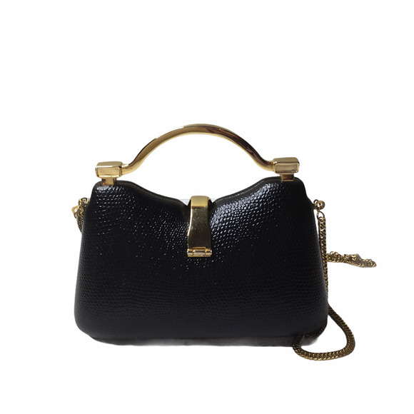 Black Evening Bag Gold Tone Rhinestone Accents - Picture 3 of 6